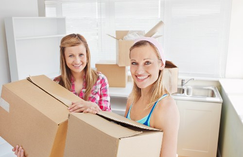 Van loading operation with furniture and boxes for transport